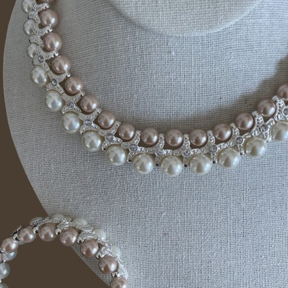 Vintage Retro Shofel Bros Signed SHB Faux Pearl Necklace Bracelet Set - Picture 6 of 8